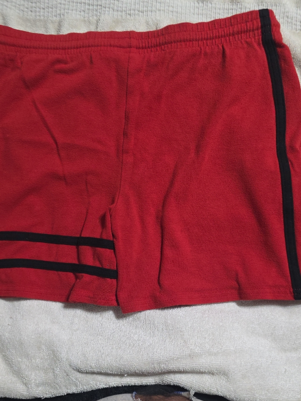 Red Athletic Women's Shorts with Black Stripe Trim